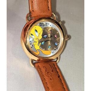 VTG Armitron Tweety Bird Looney Tunes Gold-tone Musical Watch 1998 Needs Battery